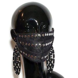 Black Studded Handmade Cotton Face Mask